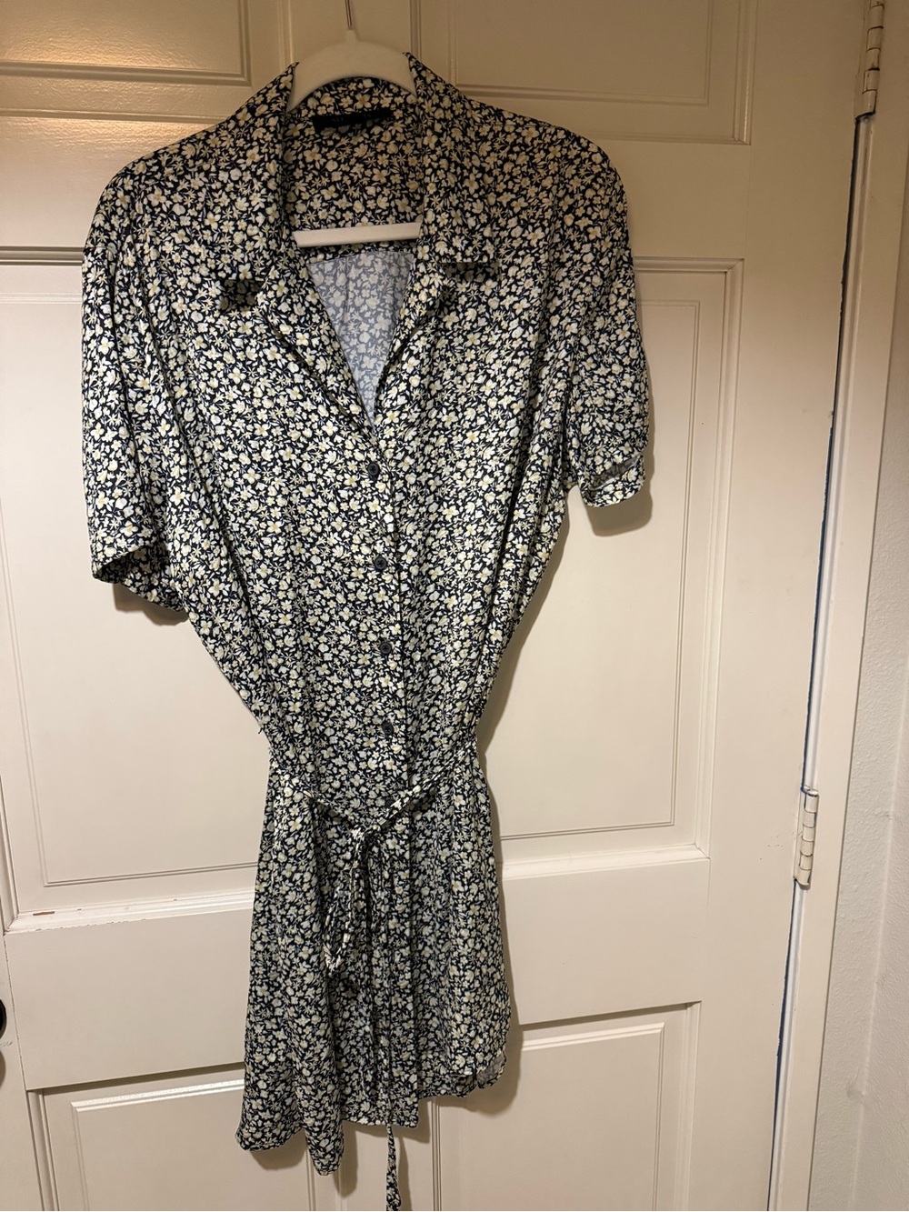 AllSaints Floral Tie-Waist Shirt Dress
